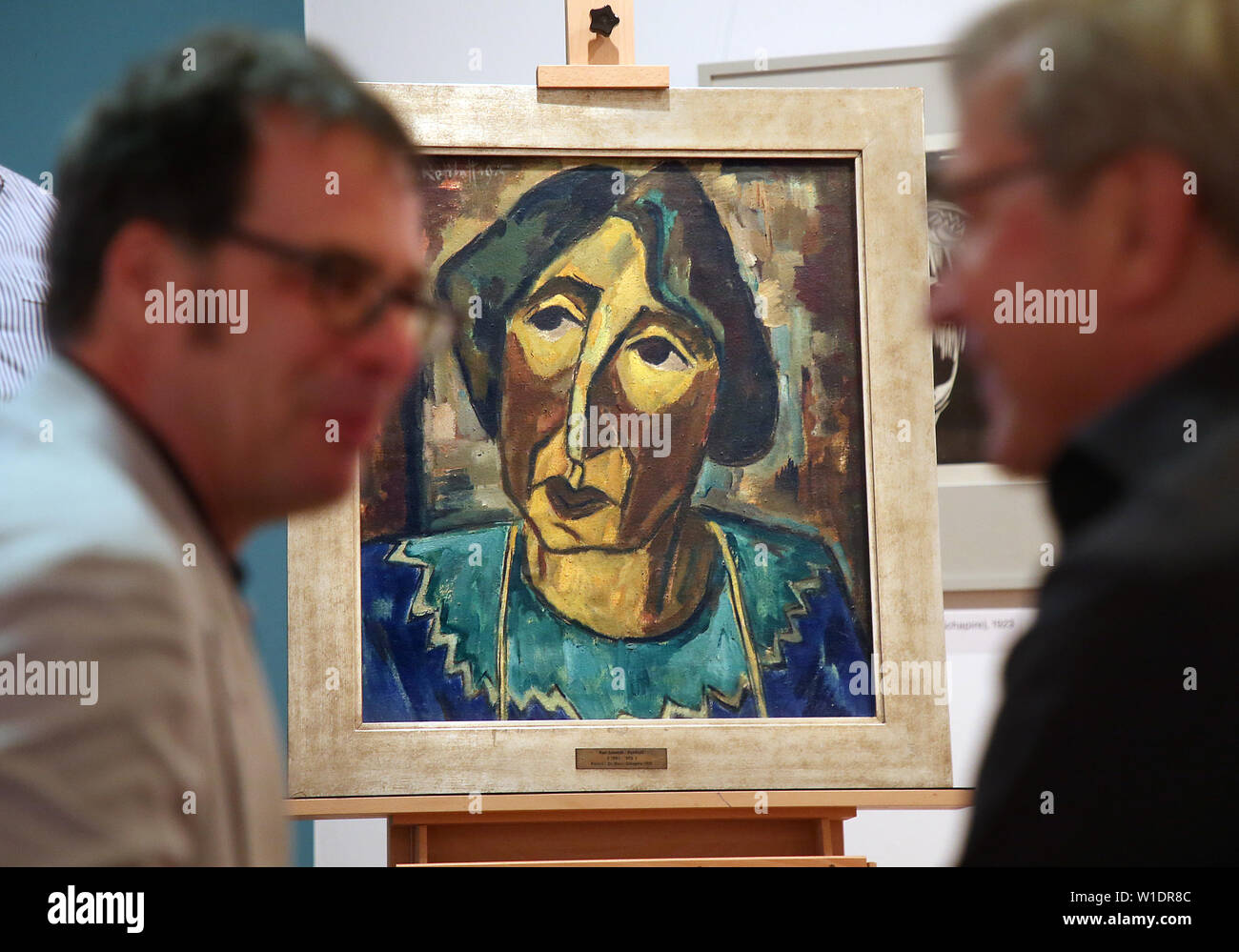Berlin, Germany. 02nd July, 2019. During a press conference, the new acquisition for the Brücke Museum, the important painting 'Bildnis R.S. (Rosa Schapire)' by Karl Schmidt-Rottluff, will be presented. Credit: Wolfgang Kumm/dpa - ATTENTION: Only for editorial use in connection with the current reporting/dpa/Alamy Live News Stock Photo