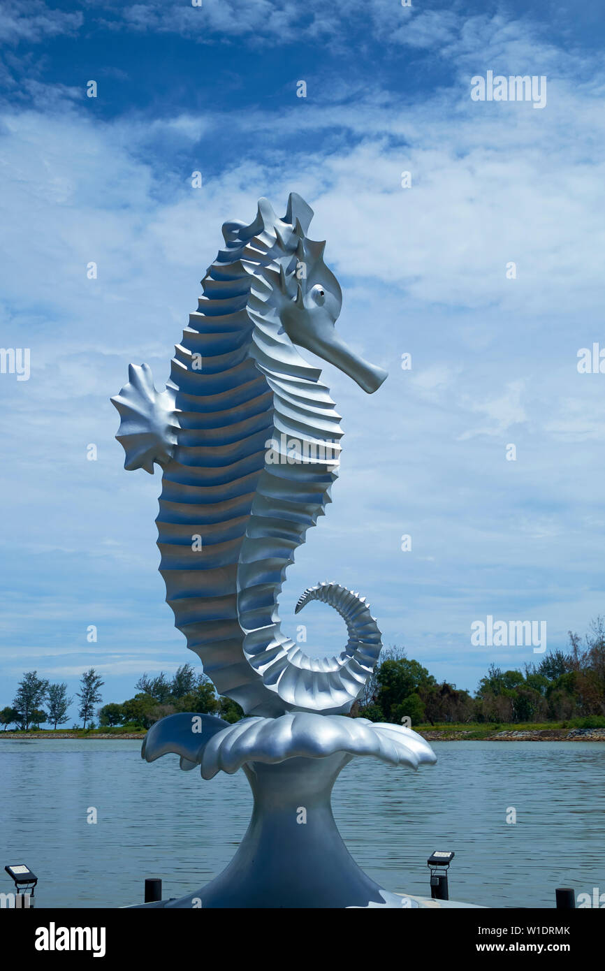 A giant metal seahorse sculpture at the sea in Miri, Borneo, Malaysia. Stock Photo