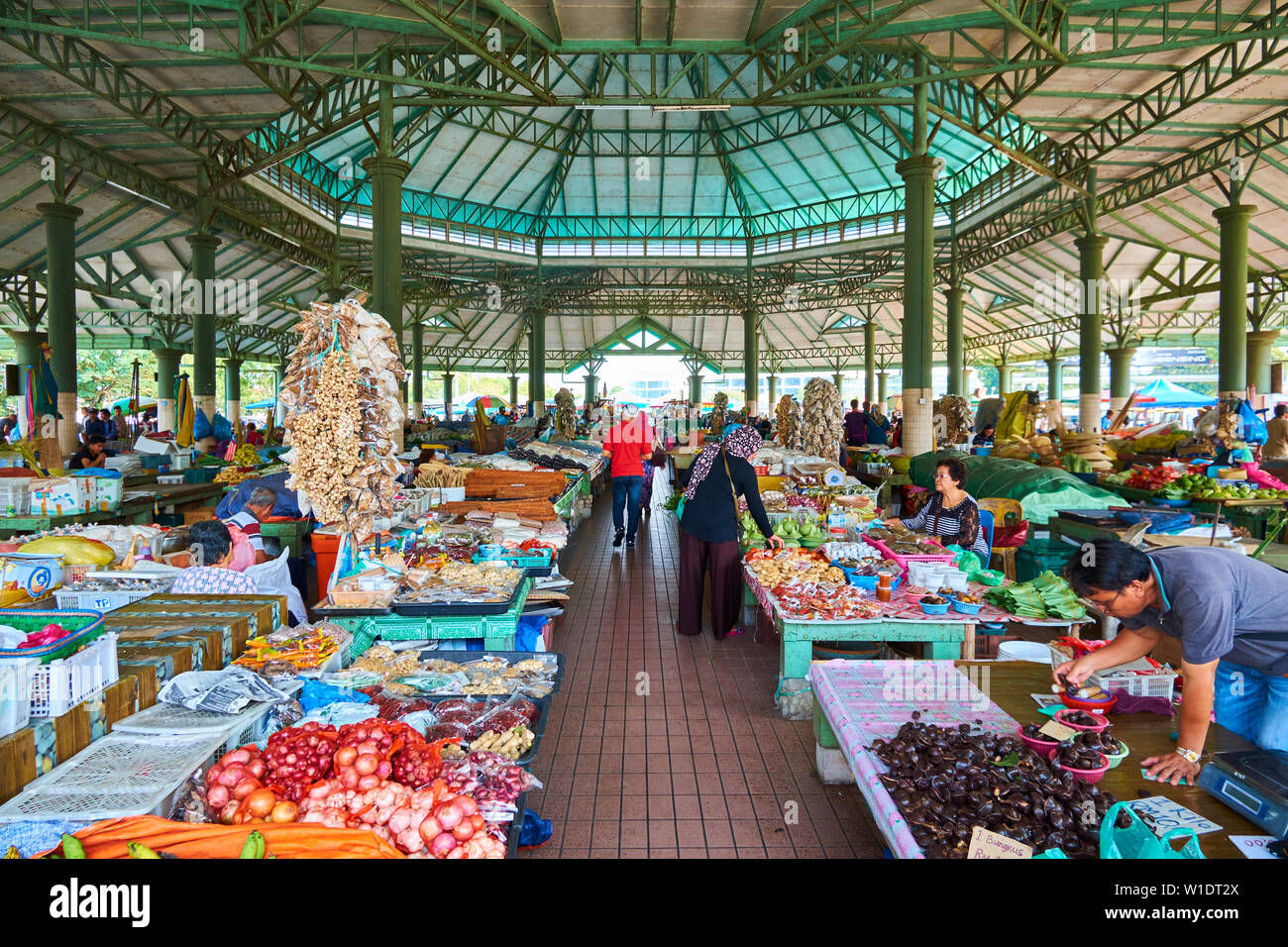 The main central local food market in Bintulu, Borneo, Malaysia. Stock Photo