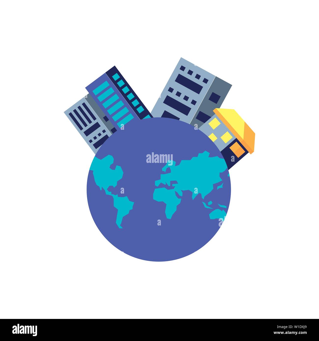 facades buildings with planet earth vector illustration design Stock ...