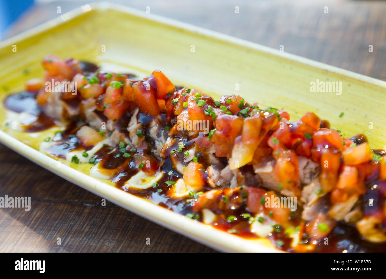Image of cooked freshness food tataki de atun with sauce in plate Stock ...