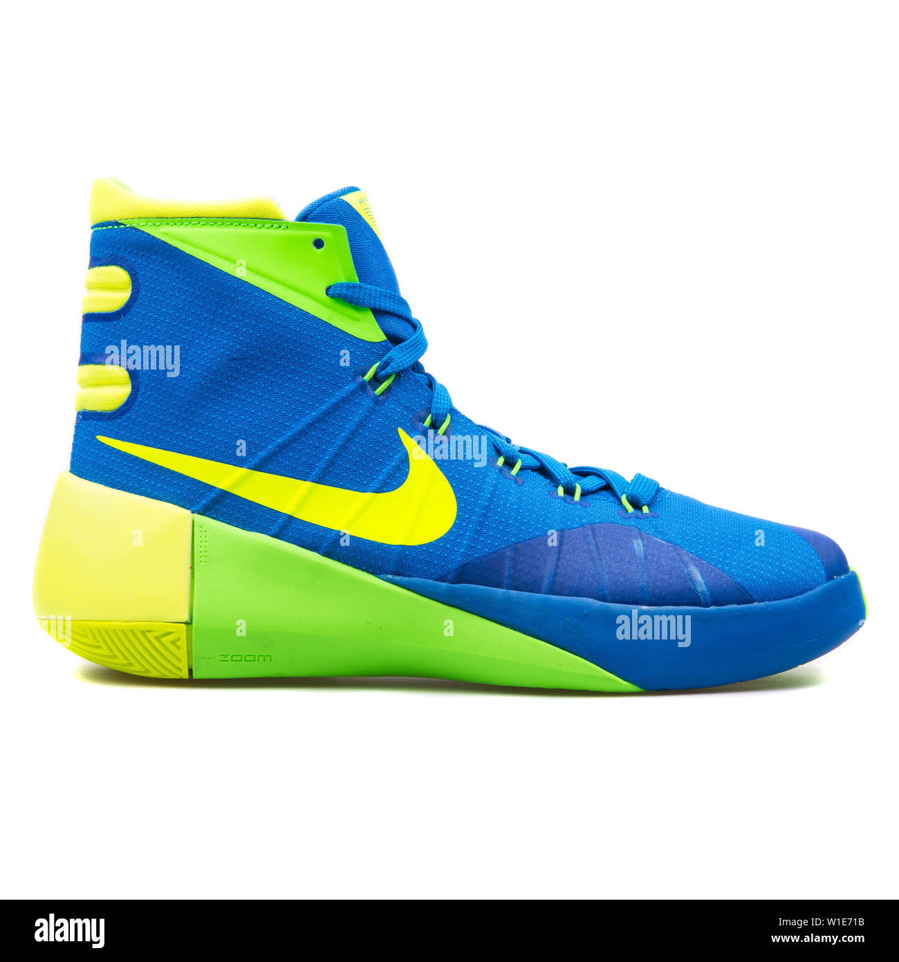 VIENNA, AUSTRIA - AUGUST 25, 2017: Nike Hyperdunk 2015 blue, green and  yellow sneaker on white background Stock Photo - Alamy