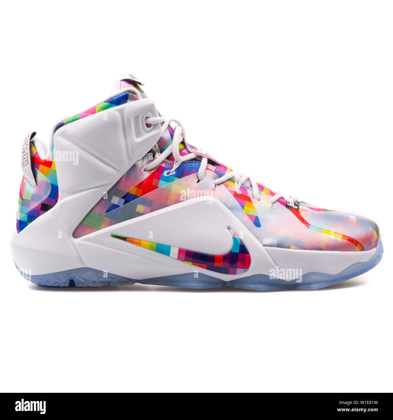 VIENNA, AUSTRIA - AUGUST 25, 2017: Nike Lebron XII EXT white and multi  color sneaker on white background Stock Photo - Alamy