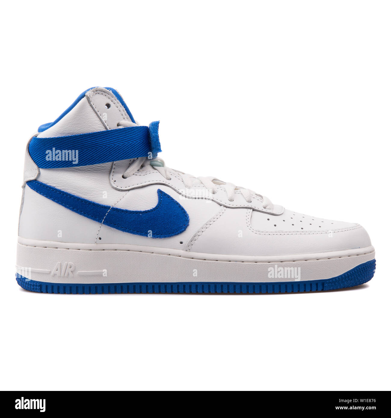 VIENNA, AUSTRIA - AUGUST 25, 2017: Nike Air Force 1 High Retro QS white and  blue sneaker on white background Stock Photo - Alamy
