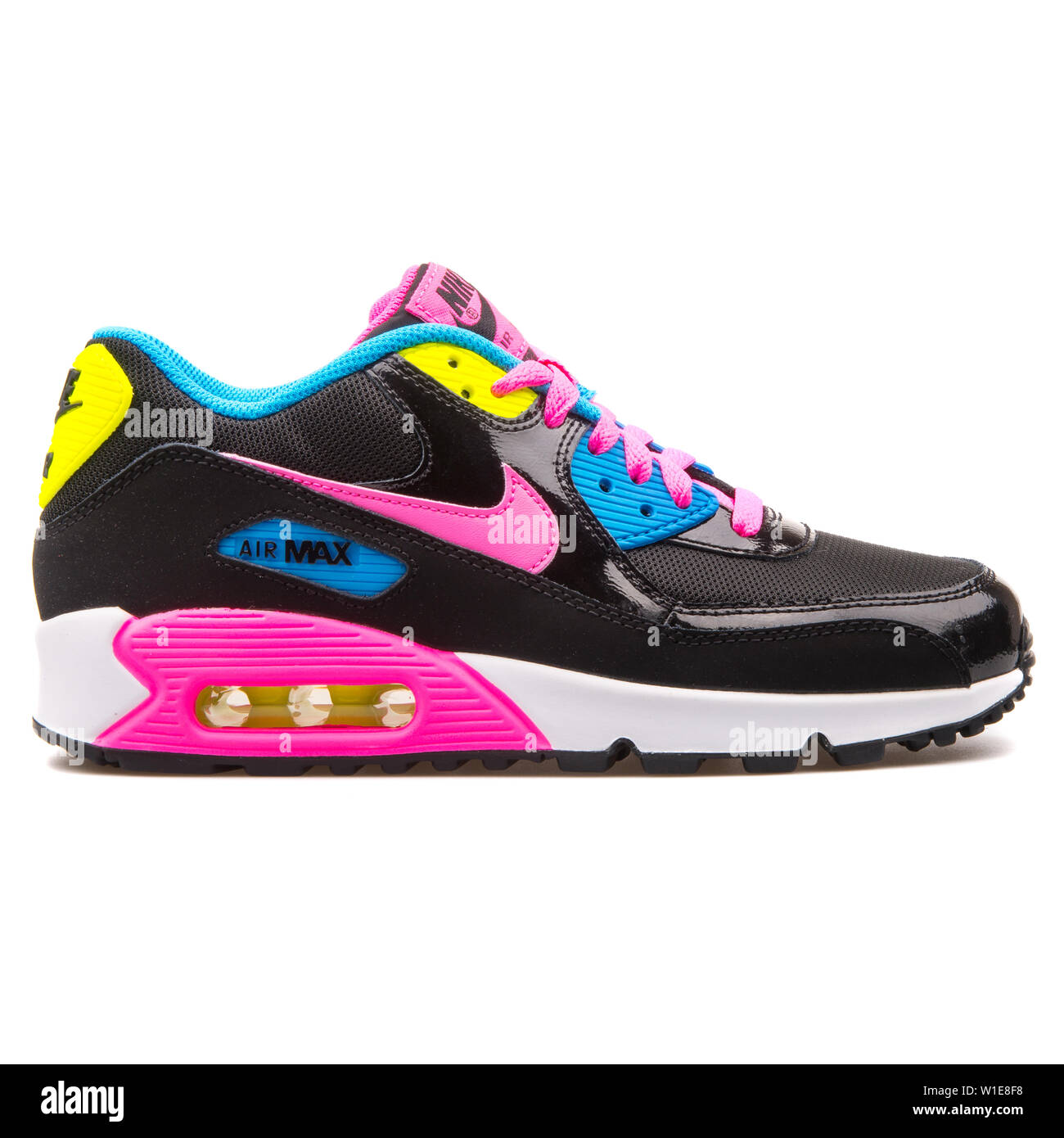 VIENNA, AUSTRIA - AUGUST 25, 2017: Nike Air Max 90 Mesh black, pink, blue  and yellow sneaker on white background Stock Photo - Alamy