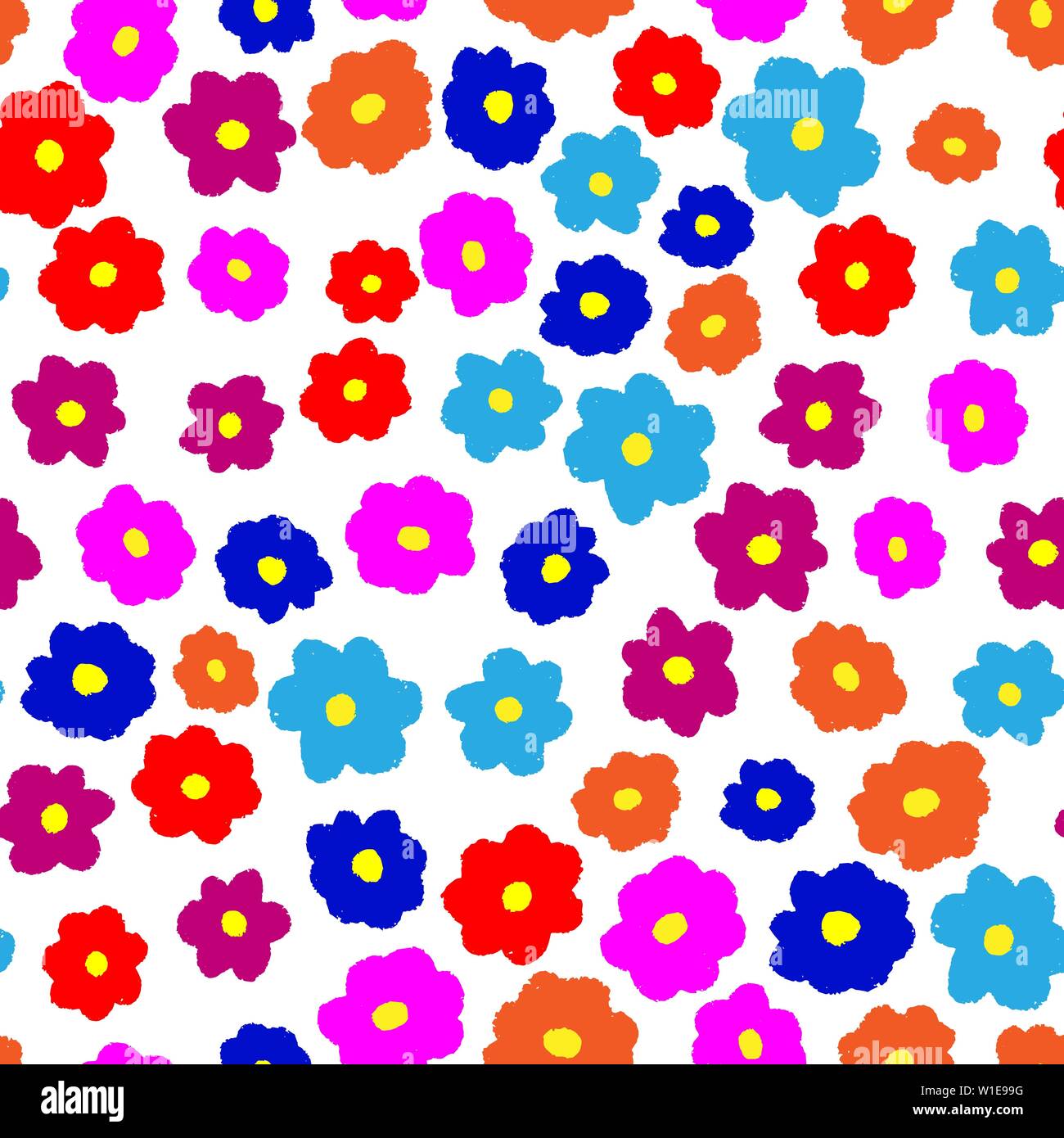Bright buds - hand drawn seamless pattern. Multicolored flower buds chaotically squared. Using the pen. Stock Vector