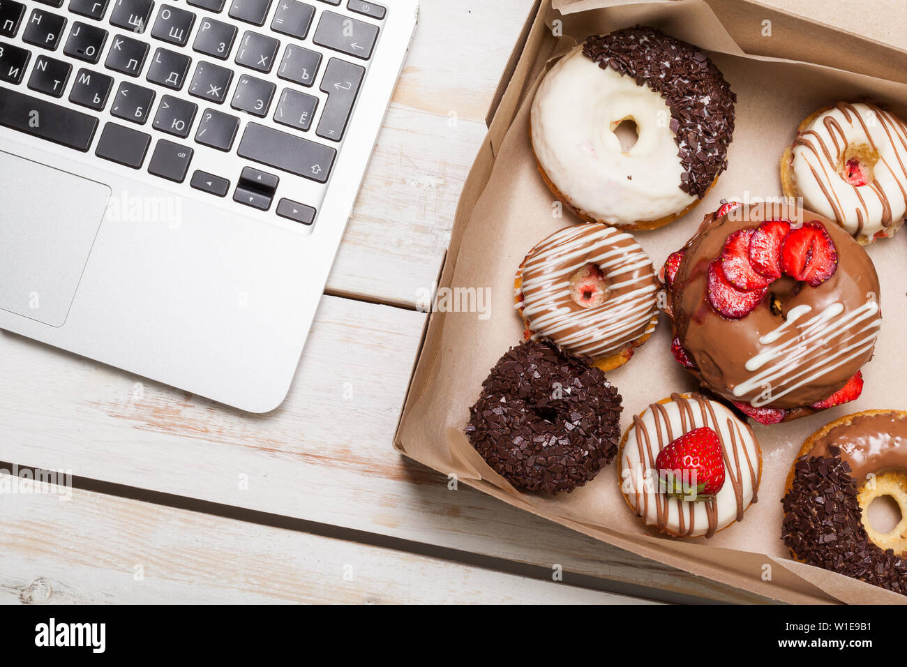 Colorful donuts in box Stock Photo - Alamy