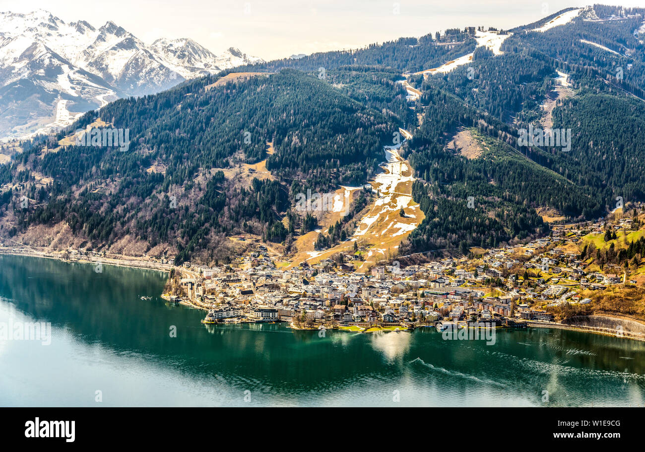 Zell am See. View on Zellersee (Zeller) lake with alps, near Kaprun. Zillertal. Austria, Salzburger land, nearby Tyrol, Tirol Stock Photo