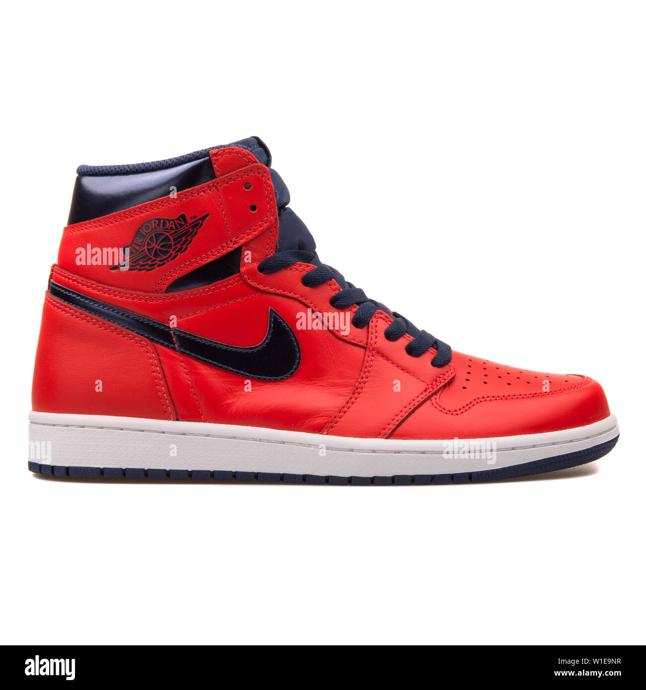 VIENNA AUSTRIA JUNE 14 2017 Nike Air Jordan 1 Retro High OG red and black sneaker isolated on grey background Stock Photo Alamy