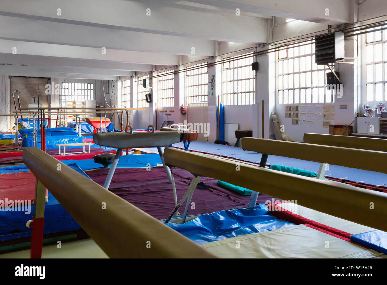 Various new gymnastic equipment at acrobatic center Stock Photo Alamy