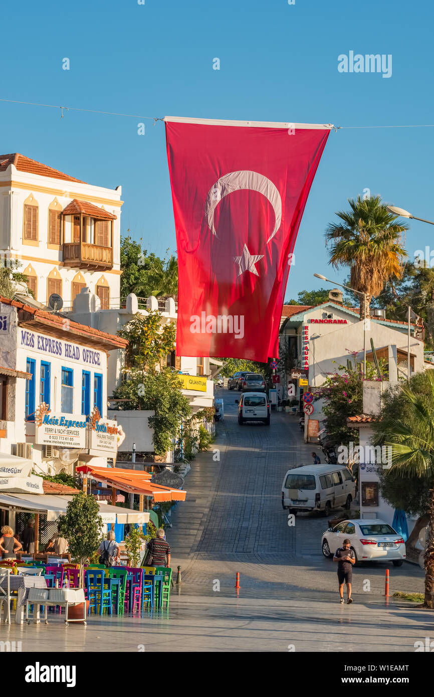 Main square of the mediterranean town Kas in Turkey. Stock Photo