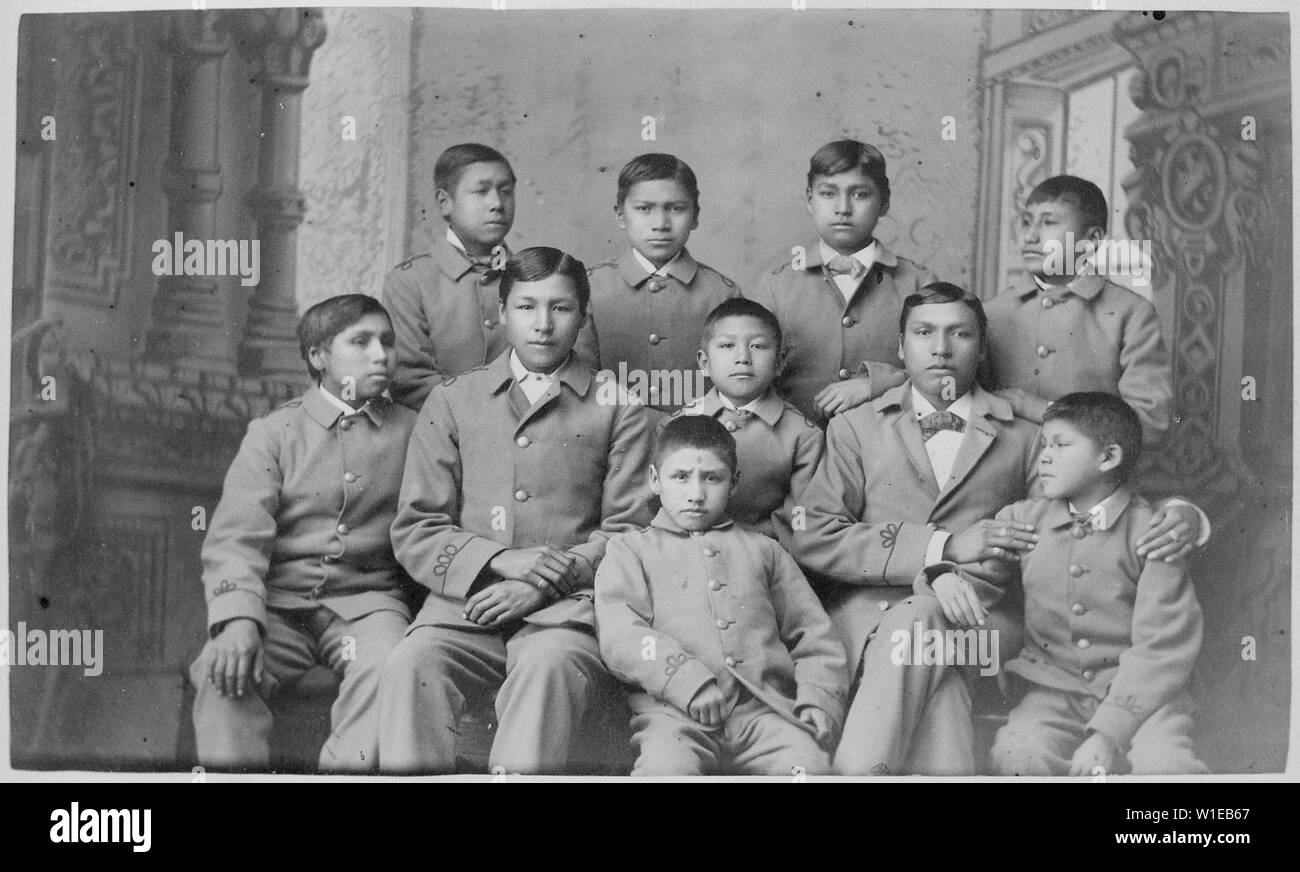 Group of Omaha boys in cadet uniforms, Carlisle Indian School