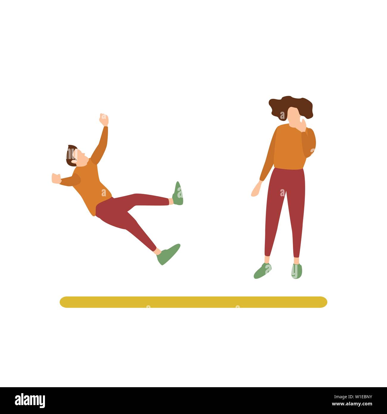 Flat Design Character of a Woman Laugh at a Fallen Guy, Human Activities Expression Stock Vector