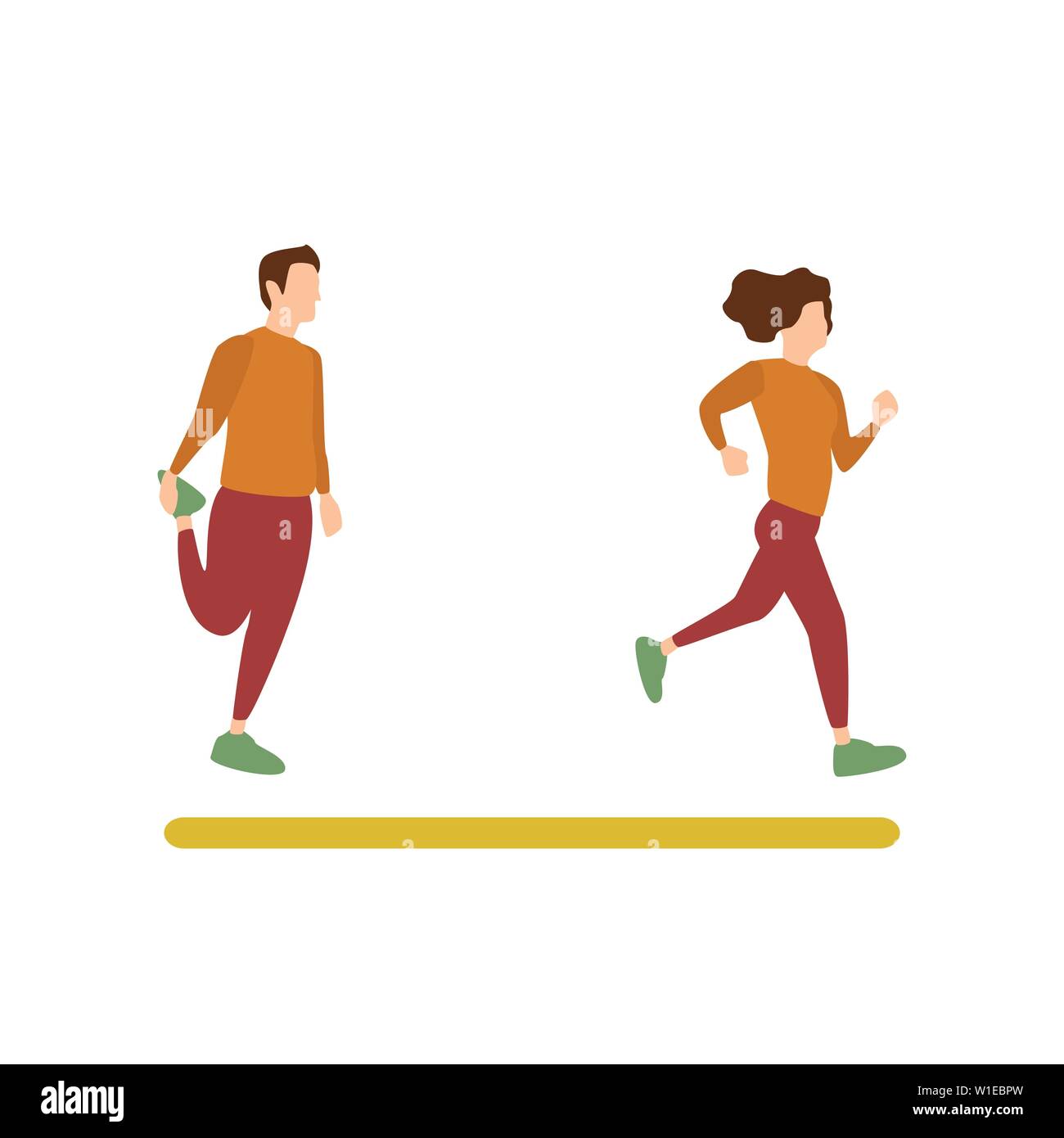 Flat Design Character of a Jogging Woman and a Man do Exercise, Human Activities Sport Stock Vector