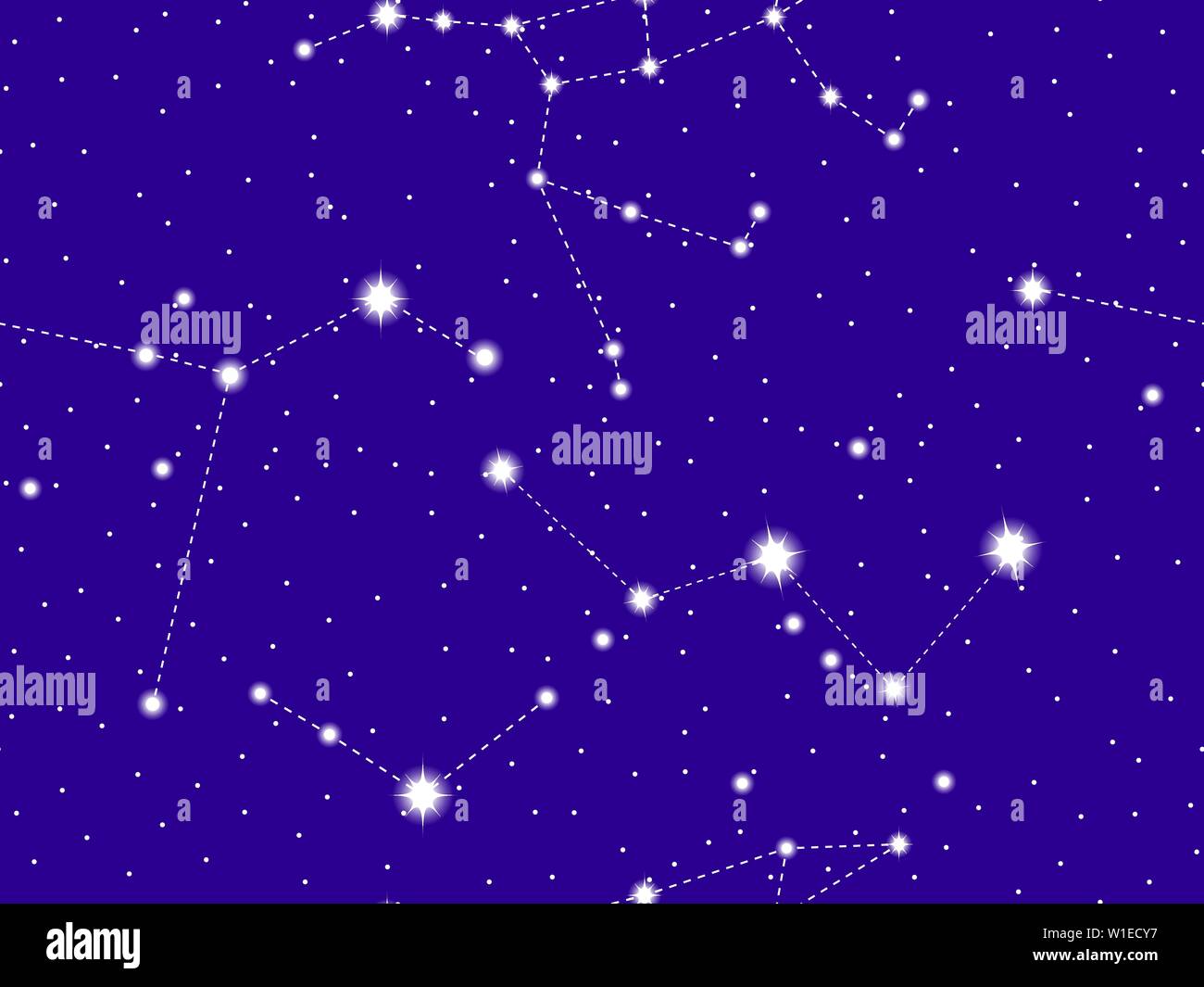 Seamless pattern starry sky with the constellations of Ursa Major, Canes Venatici and Columba. Cluster of stars and galaxies. Deep space. Vector illus Stock Vector