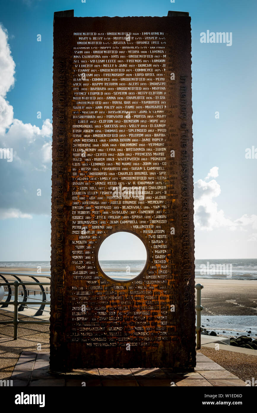 The iron shipwreck memorial on Cleveleys Promenade on the Fylde coast