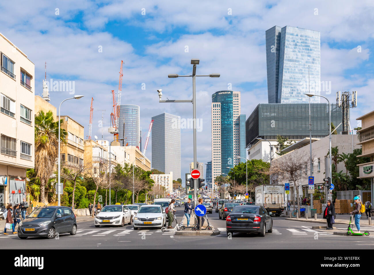 View of buildings and Eliezer Kaplan Street, Tel Aviv, Israel, Middle East Stock Photo
