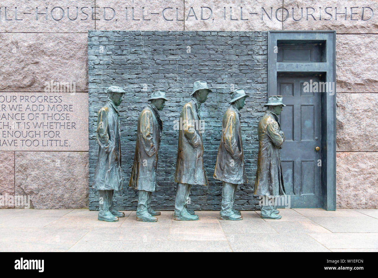 View of statue of a Great Depression bread line at the Franklin D. Roosevelt Memorial, Washington, D.C., United States of America, North America Stock Photo