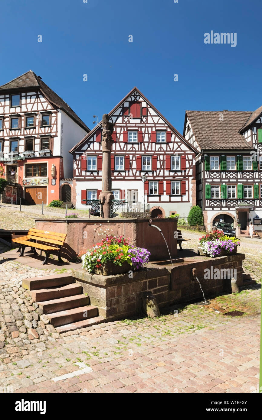 Half-timbered houses, market place, Schiltach, Black Forest, Kinzigtal Valley, Baden-Wurttemberg, Germany, Europe Stock Photo