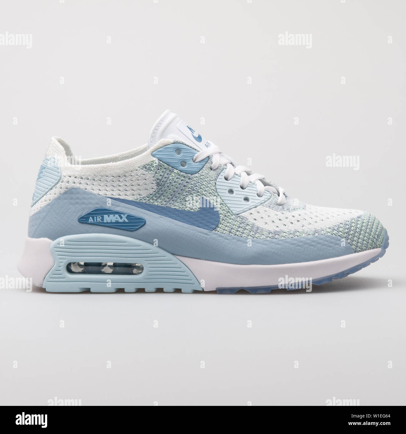 VIENNA, AUSTRIA - AUGUST 7, 2017: Nike Air Max 90 Ultra 2.0 Flyknit white  and blue sneaker on white background Stock Photo - Alamy