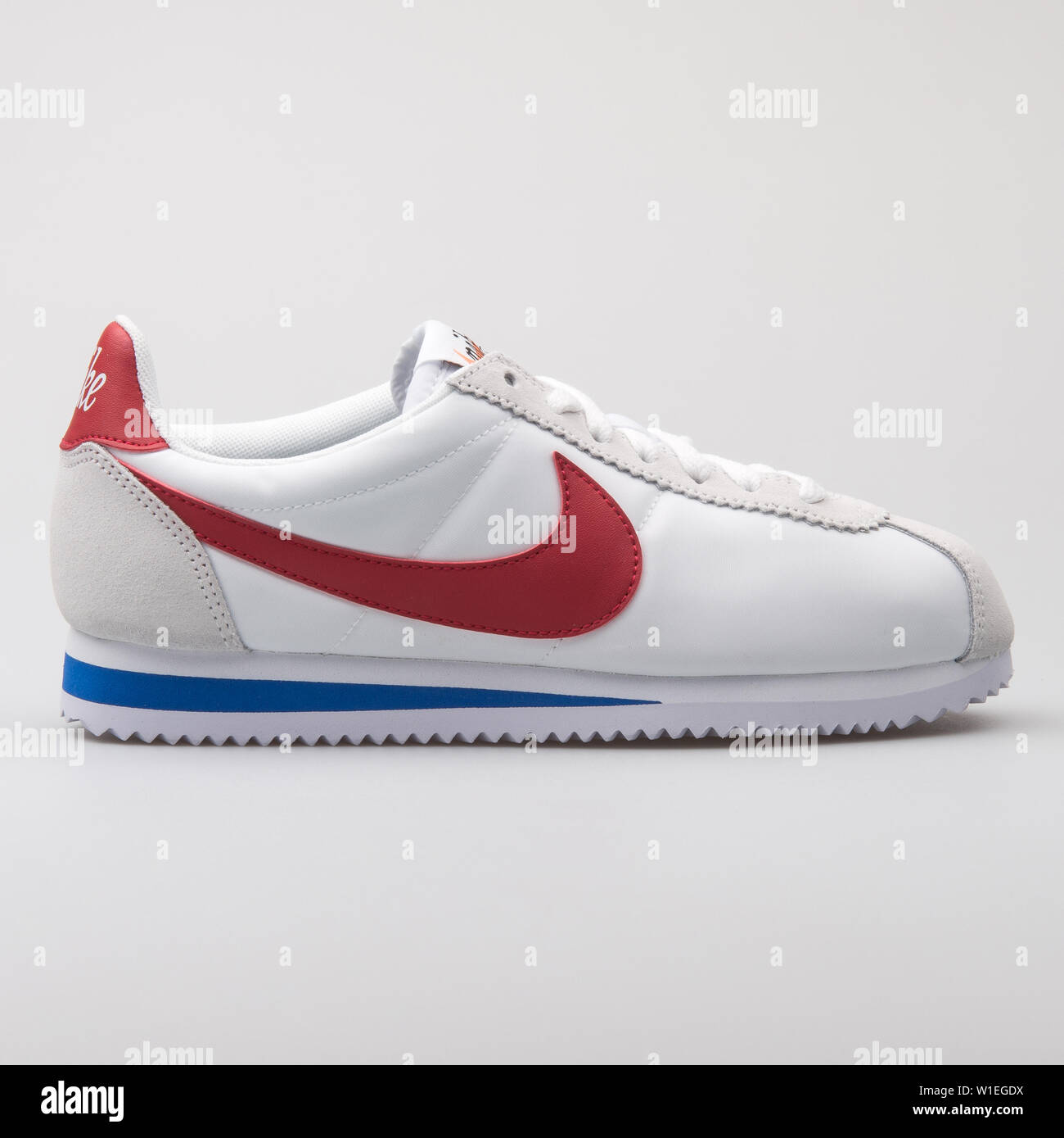 VIENNA, AUSTRIA - AUGUST 7, 2017: Nike Classic Cortez Nylon Premium white,  red and blue sneaker isolated on white background Stock Photo - Alamy