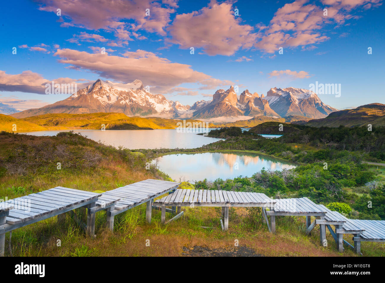 Sunrise over Lake Pehoe, Torres Del Paine National Park, Patagonia
