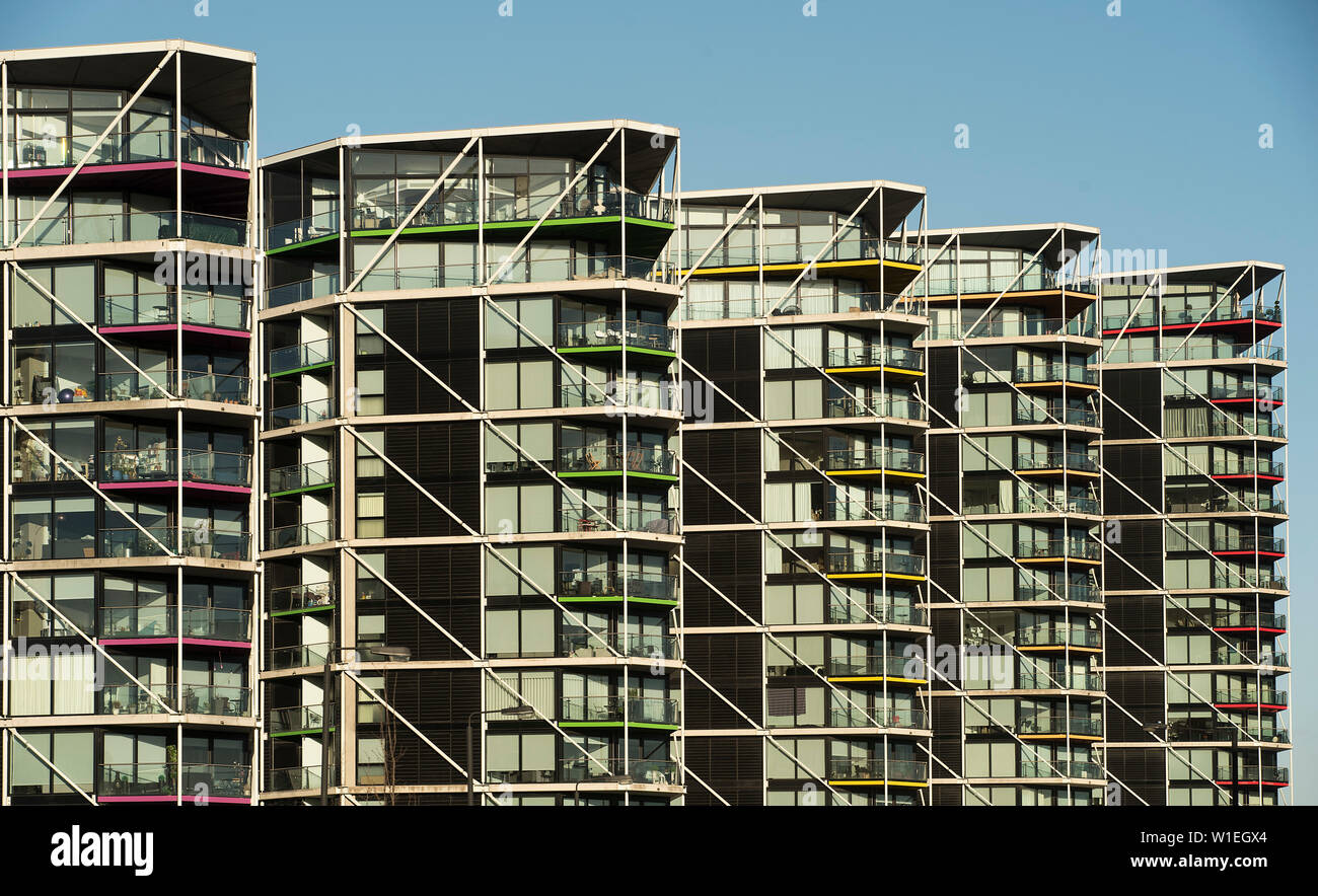 A series of apartment buildings in South London overlooking the River