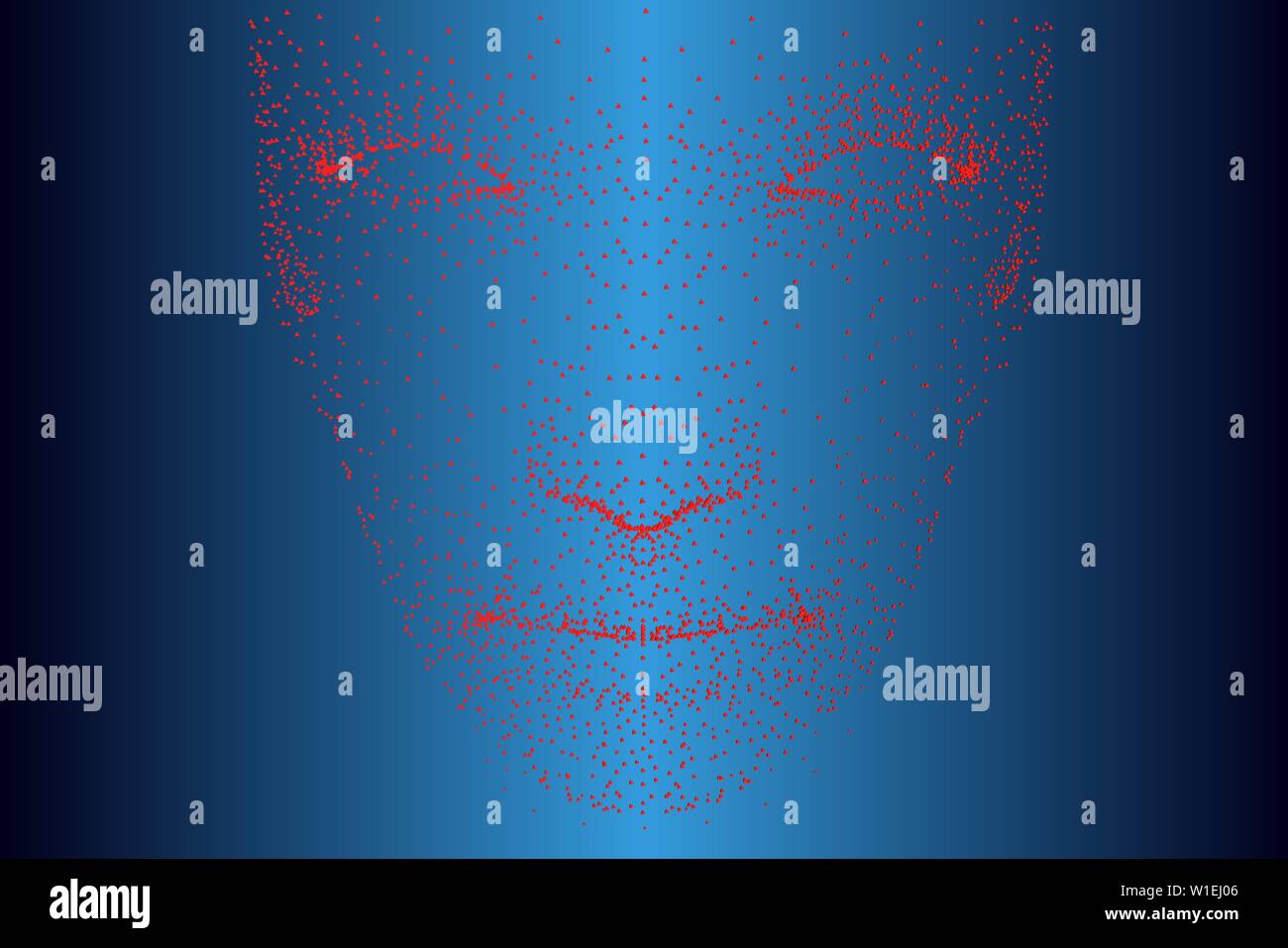 Projection of the face of a person consisting of red dots. Front view. Vector illustration Stock Vector