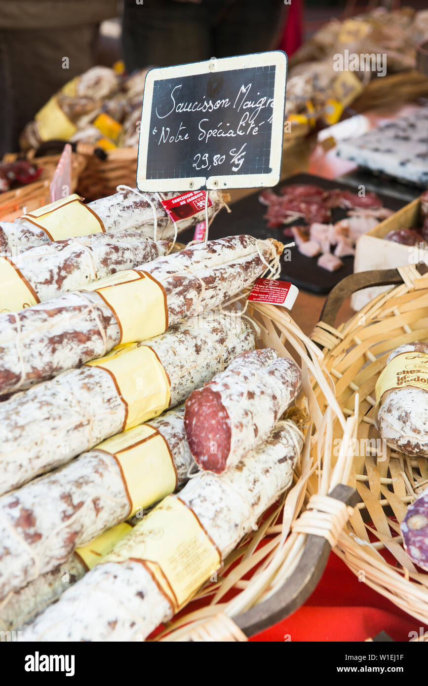 Sausage meat in Aix en Provence, Bouches du Rhone, Provence, Provence-Alpes-Cote d'Azur, France, Europe Stock Photo