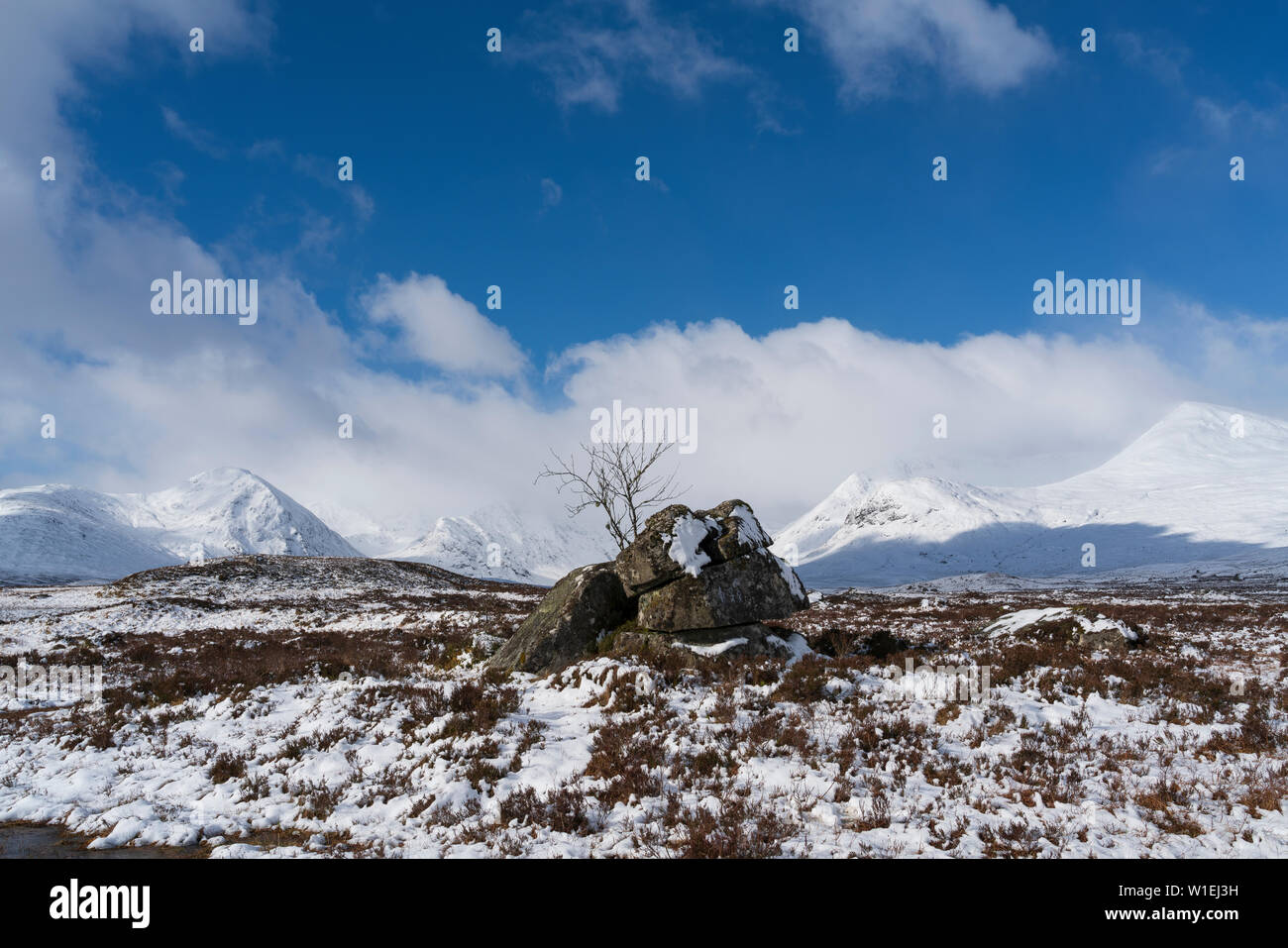 Snow capped Black Mount and Rannoch Moor, Argyll and Bute, Scotland, United Kingdom, Europe Stock Photo