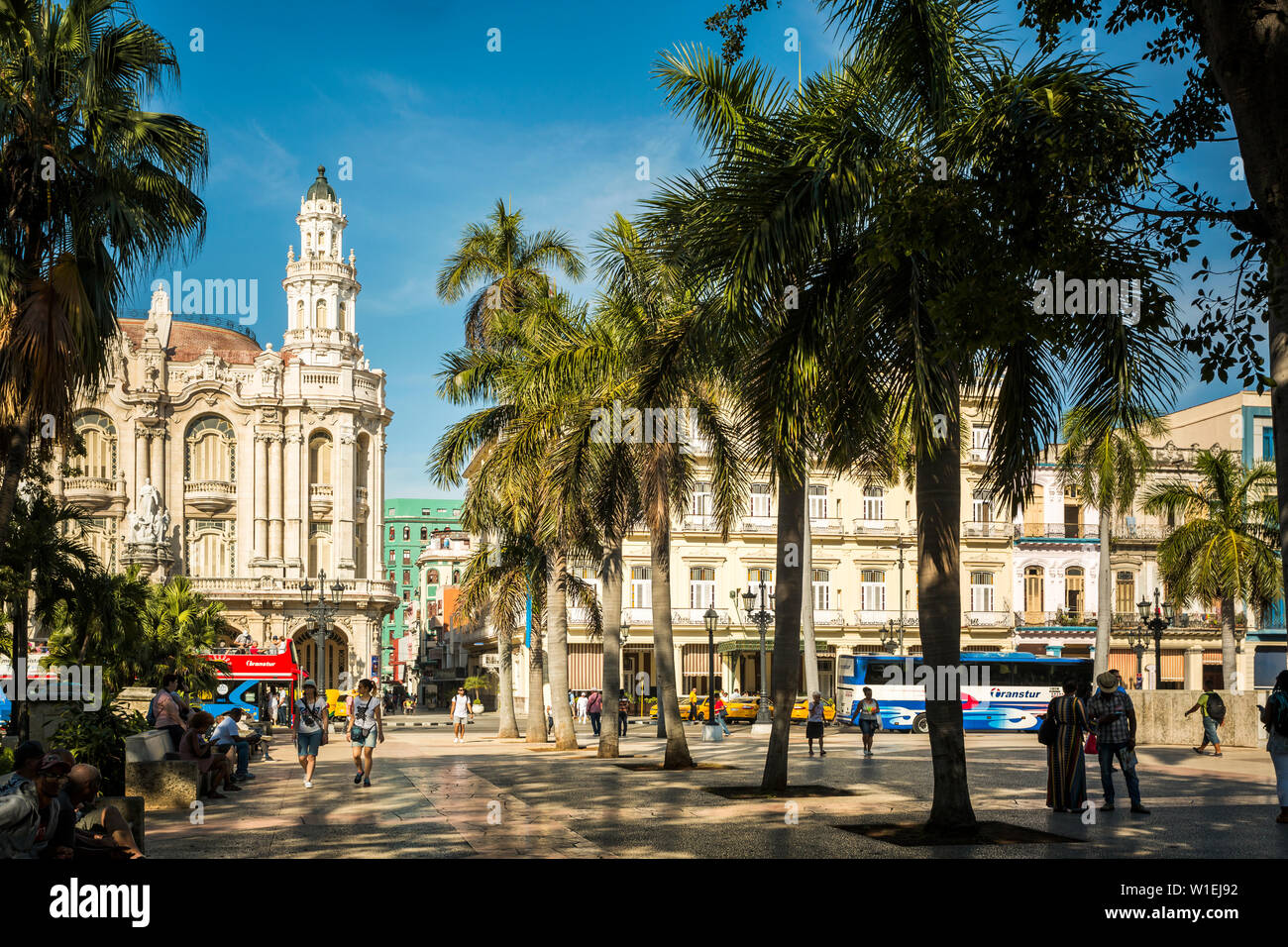 The Gran Teatro de La Habana and Parque Central in Havana, Cuba, West Indies, Caribbean, Central America Stock Photo