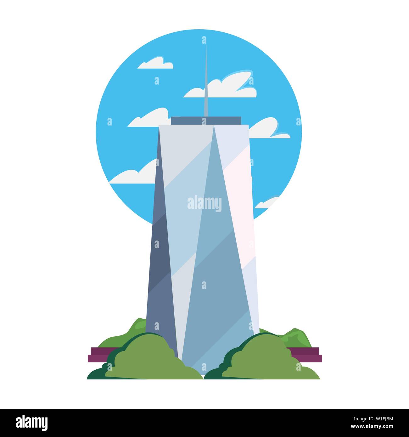 futuristic building urban tower bushes nature vector illustration Stock ...