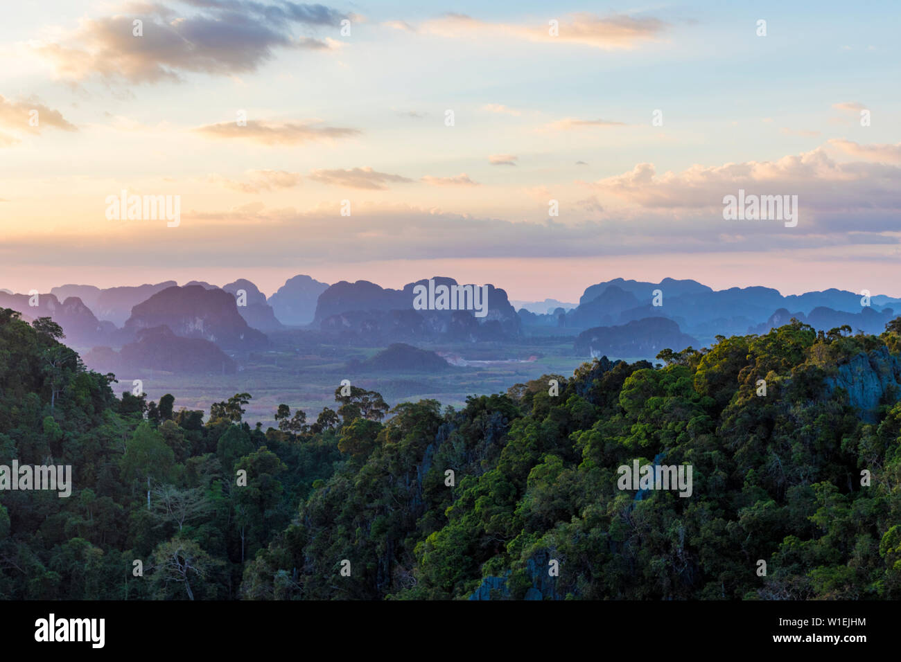 Views over Krabi from the Tiger Temple cave in Krabi, Thailand, Southeast Asia, Asia Stock Photo