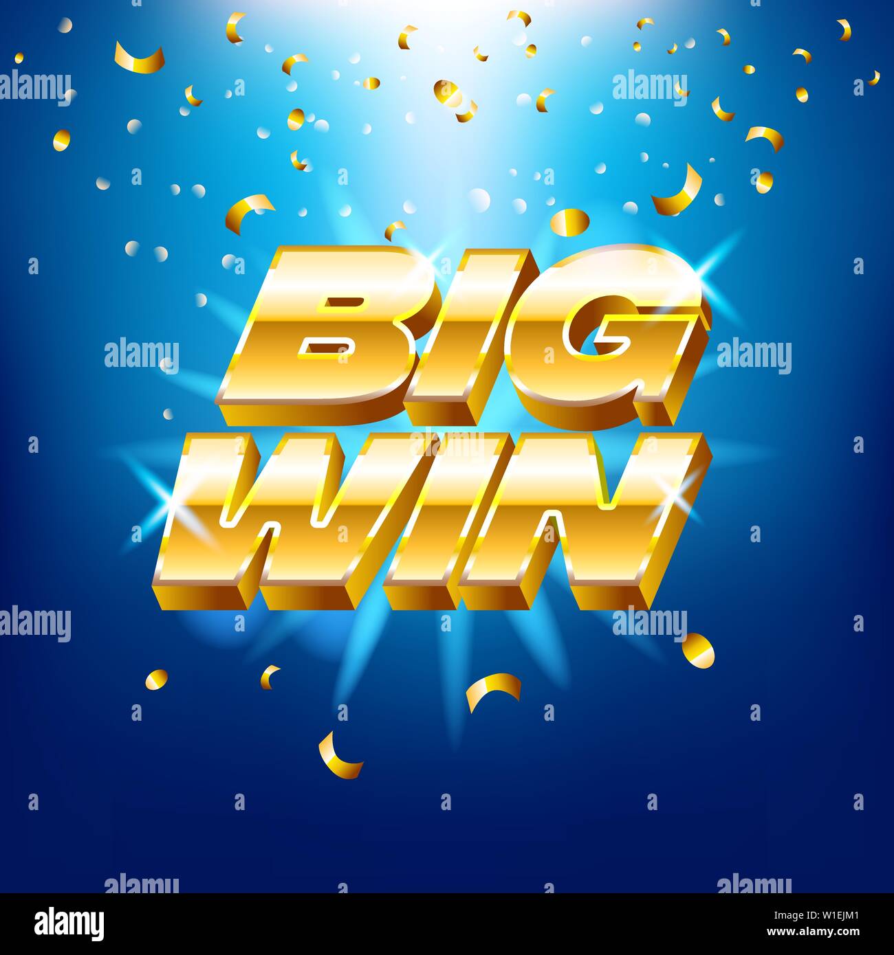 Big win banner with gold text for casino machines, gambling games, success, prize, lucky winner, vector illustration. Stock Vector