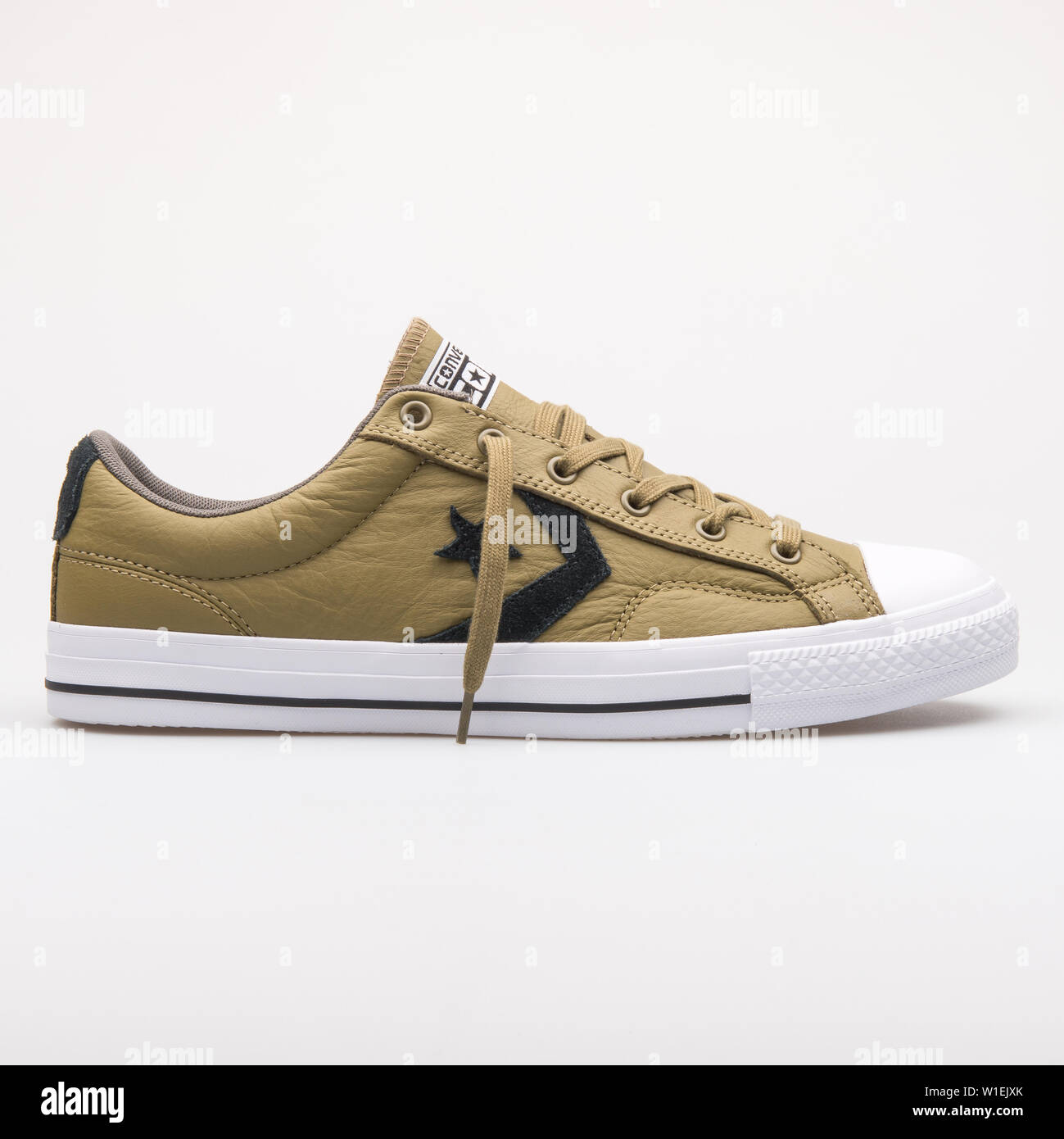 VIENNA, - AUGUST 23, Converse Chuck Taylor All Star Player Leather OX olive green sneaker on white background Stock Photo - Alamy