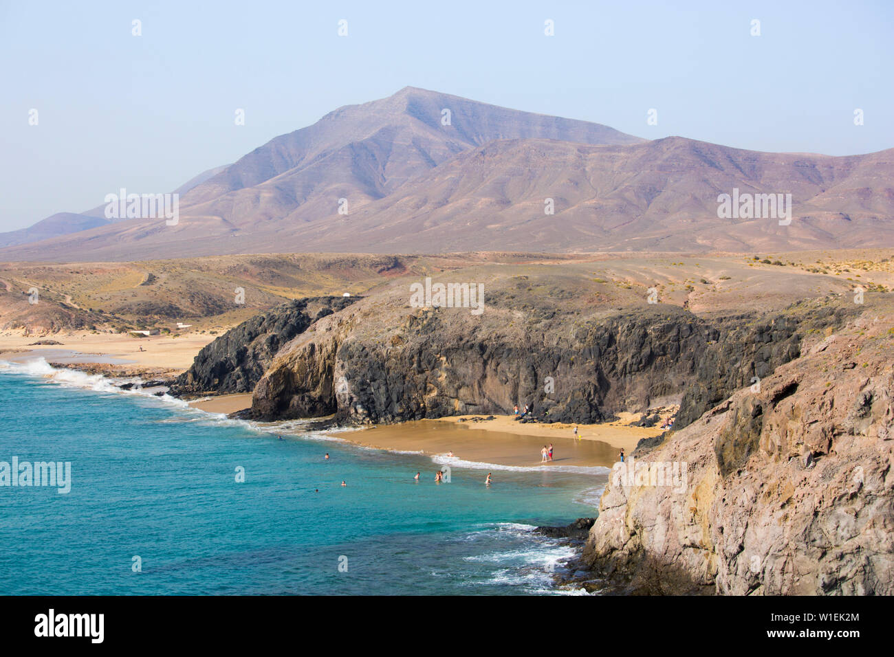 View along coast from cliff top above Playa del Papagayo, Playa Blanca,  Yaiza, Lanzarote, Las Palmas Province, Canary Islands, Spain, Atlantic,  Europe Stock Photo - Alamy