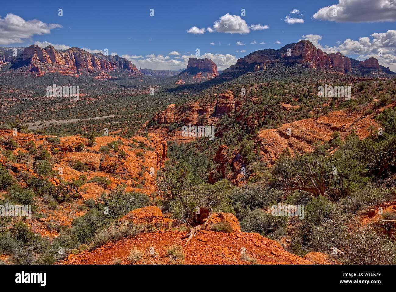 View of Lee Mountain, Courthouse Butte, and Castle Rock, from the secret trail on the east side of Cathedral Rock in Sedona, Arizona, USA Stock Photo