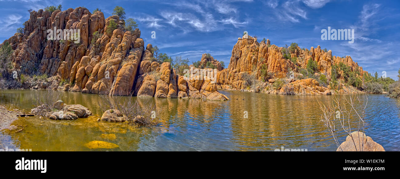 Panorama of a lagoon along the East Lake Shore Trail at Watson Lake in