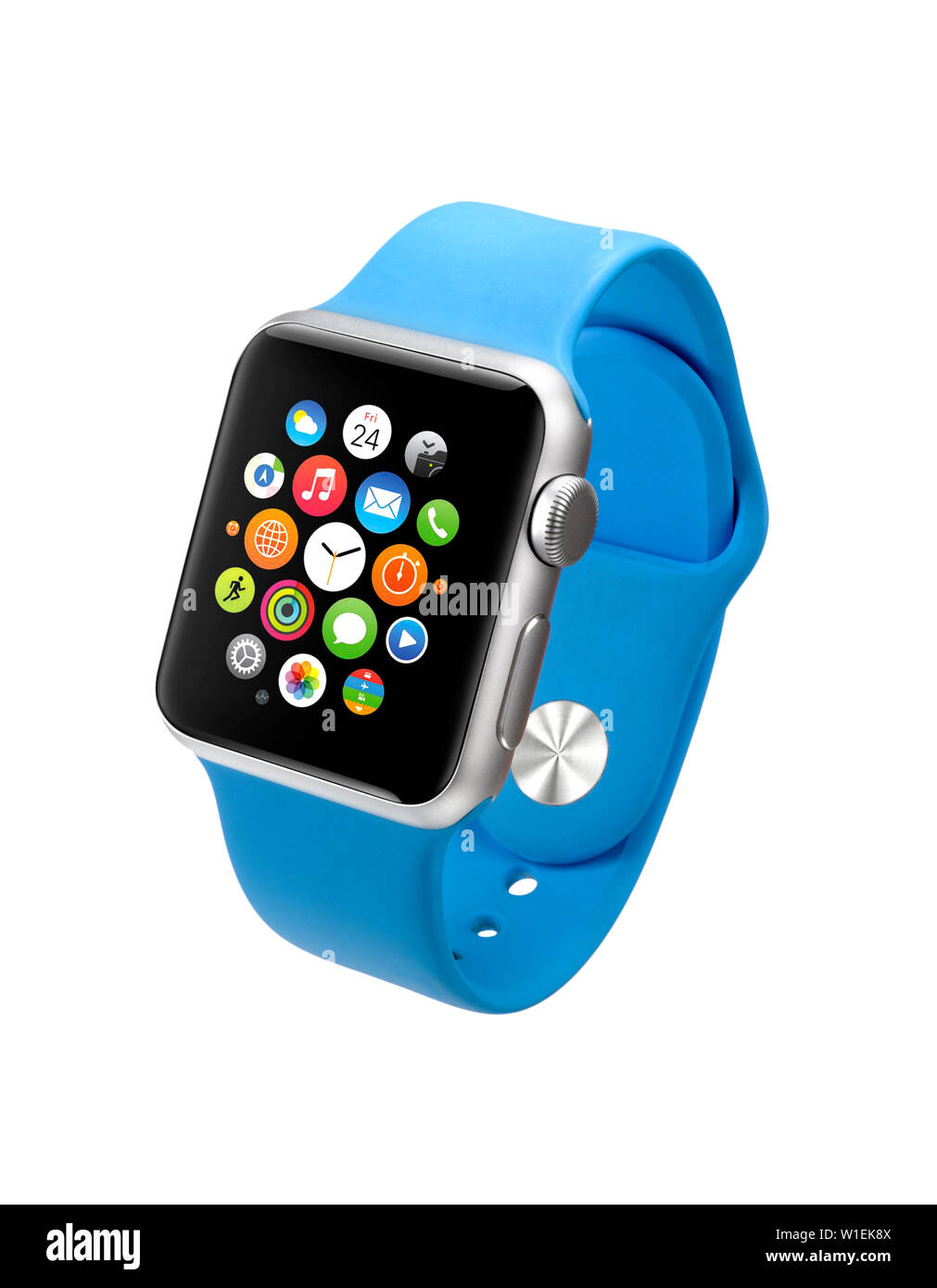 An Apple watch with blue band Stock Photo