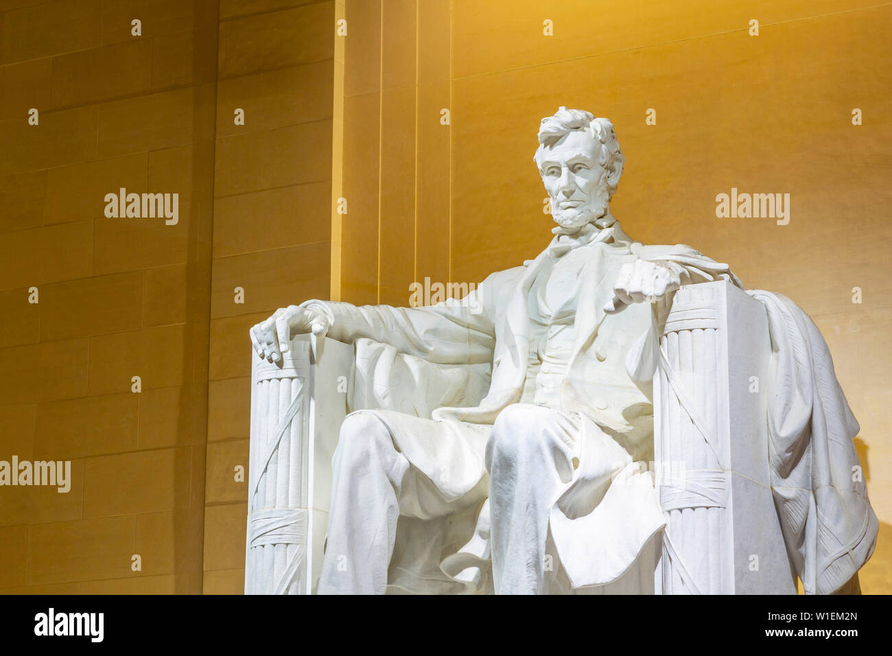 View of Lincoln statue in the Lincoln Memorial at night, Washington D.C., United States of America, North America Stock Photo