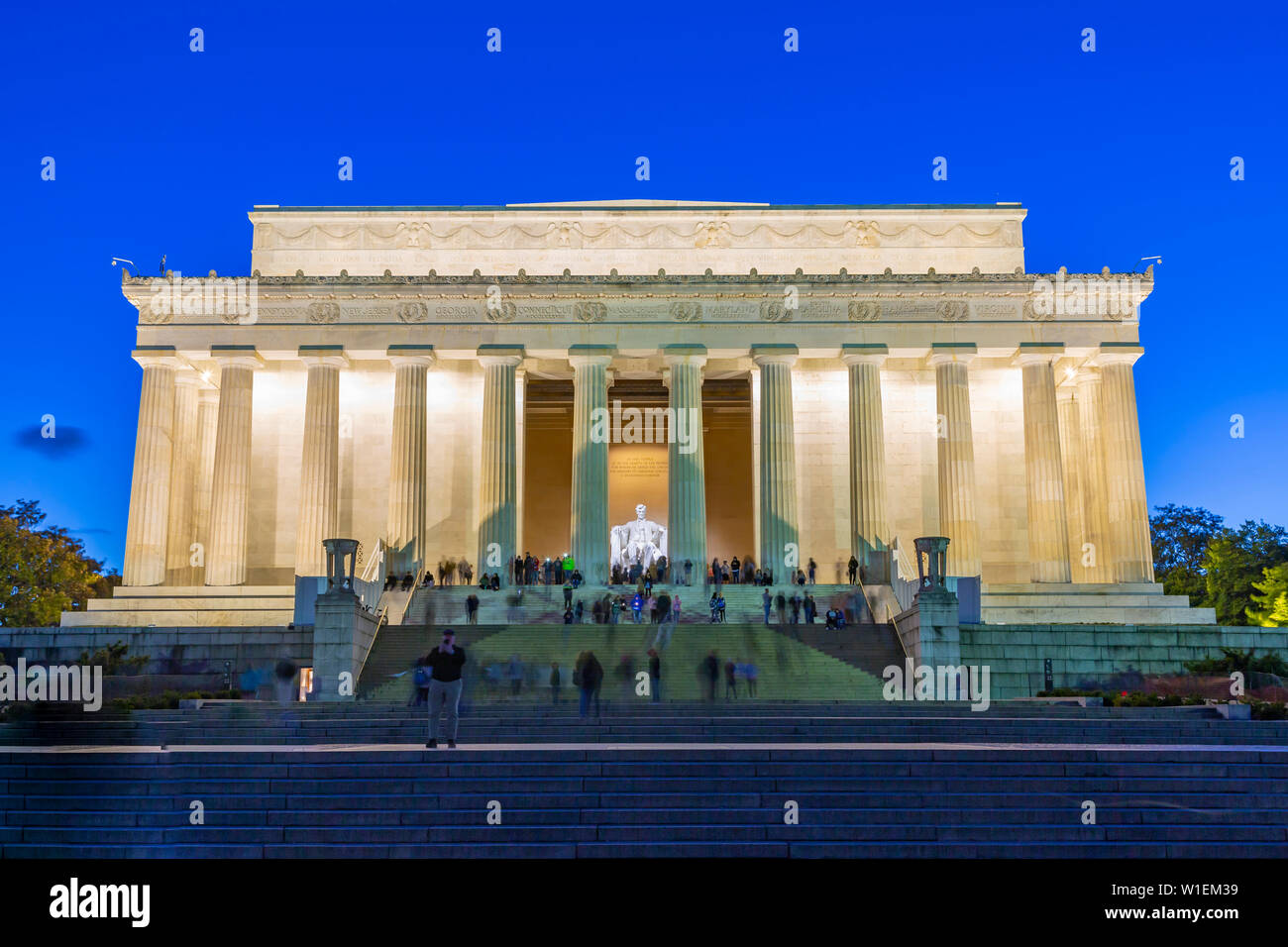 View of Lincoln Memorial at dusk, Washington D.C., United States of America, North America Stock Photo