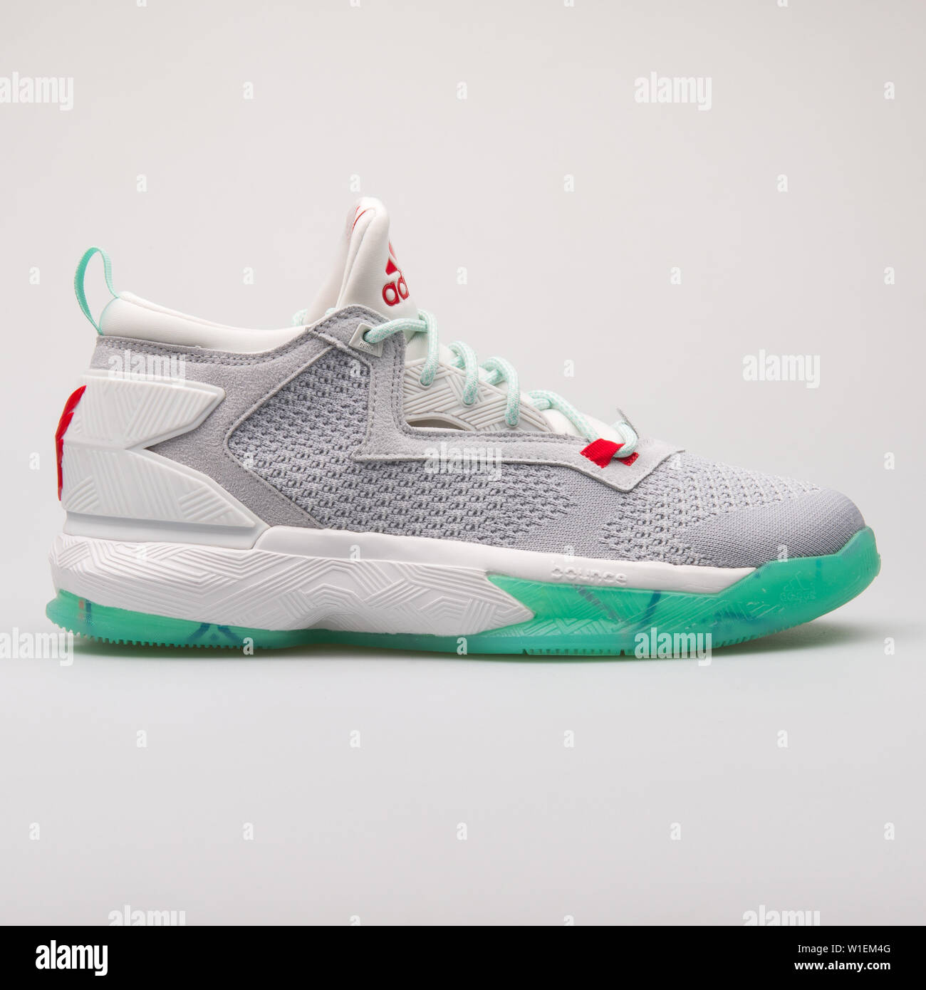 VIENNA AUSTRIA AUGUST 28 2017 Adidas D Lillard 2 PK grey and green sneaker on white background Stock Photo Alamy