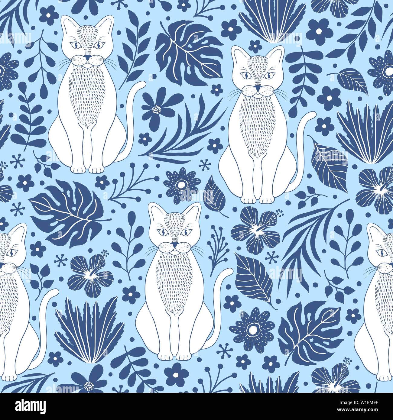 Seamless pattern with cats and flowers hi-res stock photography and ...