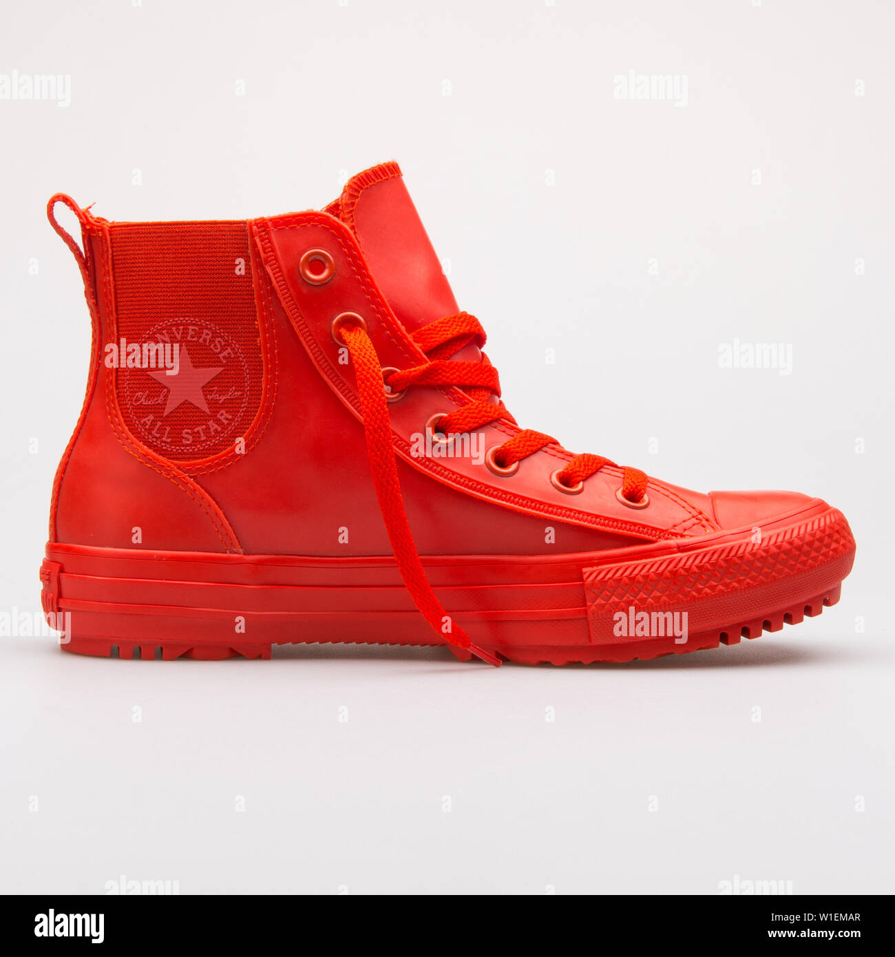 VIENNA, AUSTRIA - AUGUST 28, 2017: Converse Chuck Taylor All Star Chelsea  Boot Rubber High red sneaker on white background Stock Photo - Alamy
