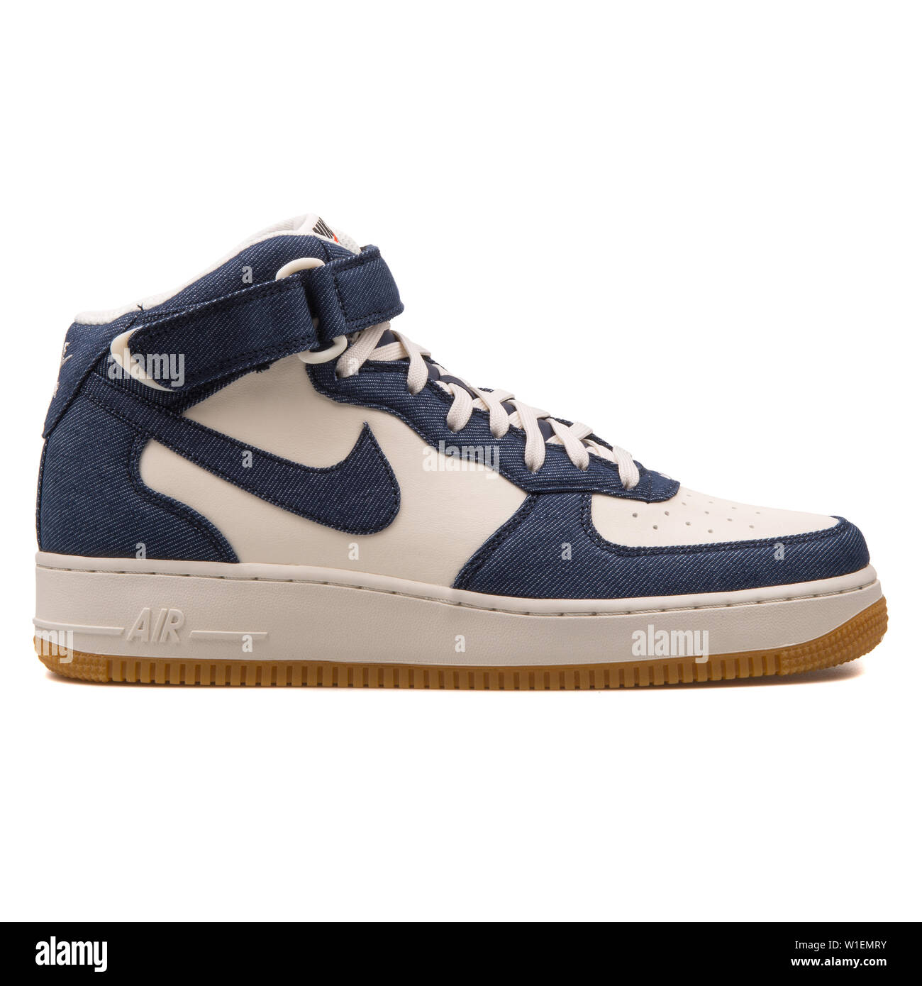 VIENNA, AUSTRIA - AUGUST 30, 2017: Nike Air Force 1 Mid 07 obsidian blue  and off white sneaker on white background Stock Photo - Alamy
