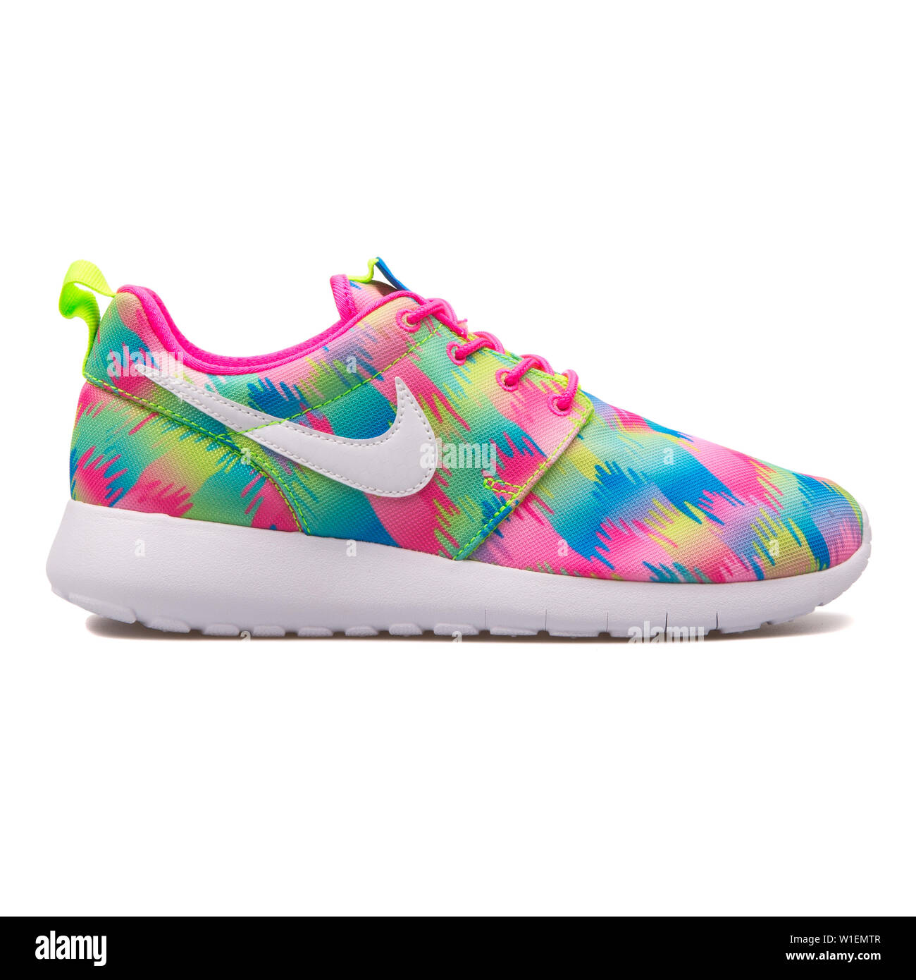 VIENNA, AUSTRIA - AUGUST 30, 2017: Nike Roshe One Print pink, blue, green  and yellow sneaker on white background Stock Photo - Alamy