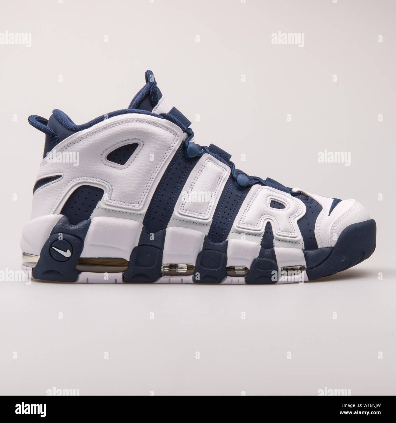 VIENNA, AUSTRIA - AUGUST 30, 2017: Nike Air More Uptempo white and navy  blue sneaker on white background Stock Photo - Alamy