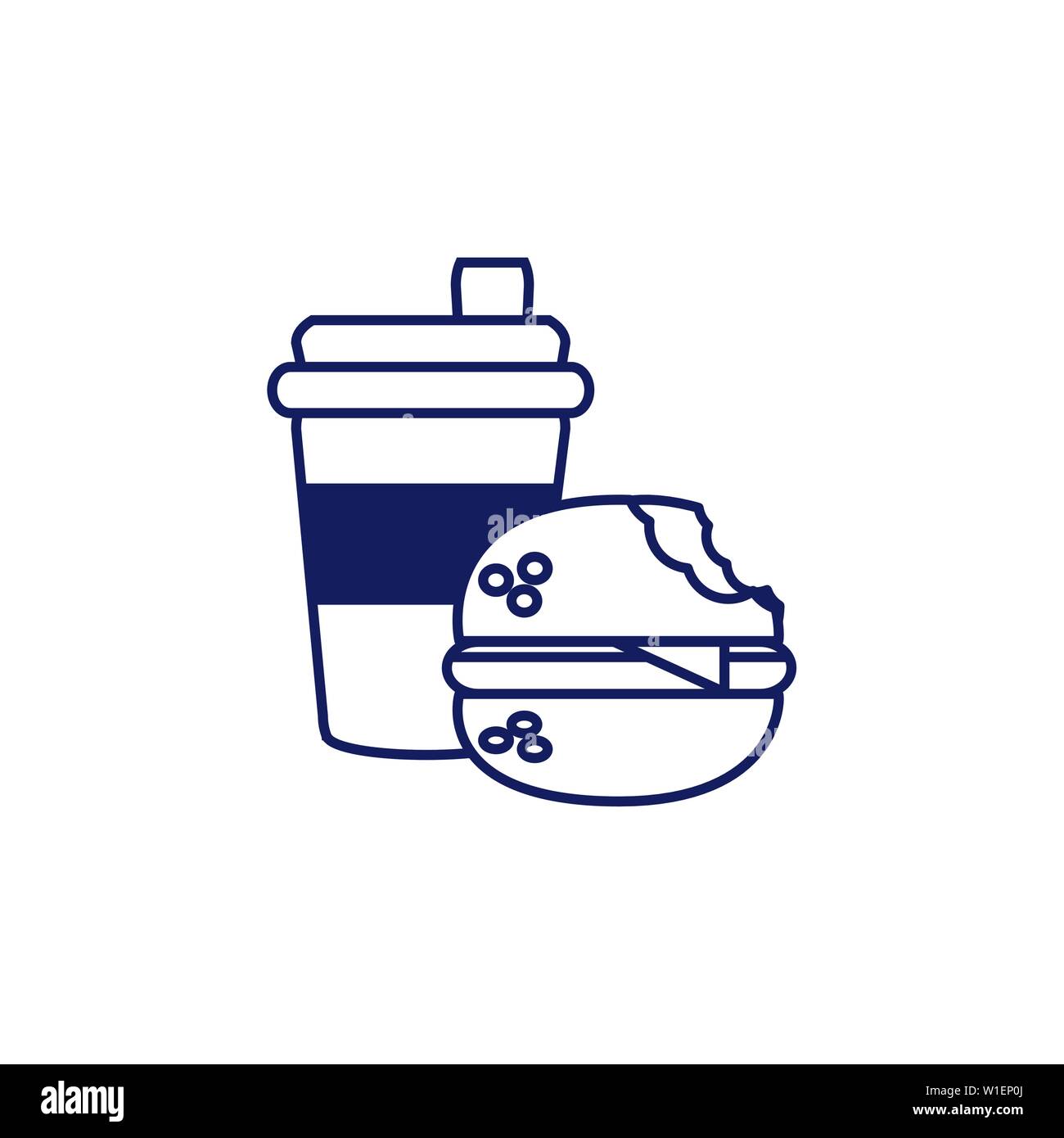 hamburger fast food with bite and bottle beverage vector illustration ...