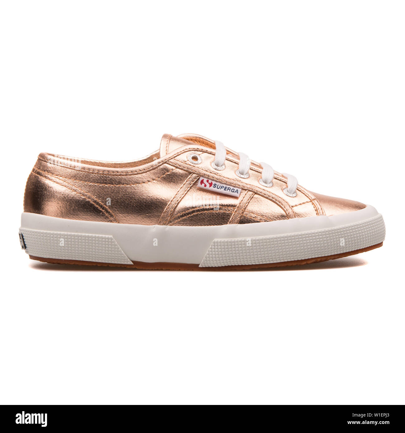 Rose gold, shiny Superga lace up flats/sneakers. A... - Depop
