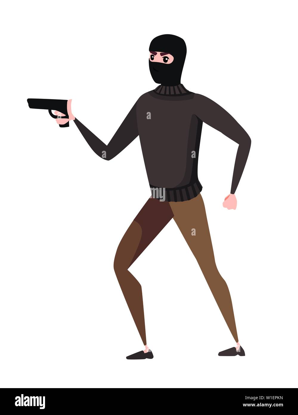 Thief during robbery holding gun in one hand cartoon character design ...